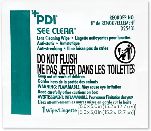 Vista 2 de PDI See Clear Toallitas de limpieza de lentes, sin rayas y antiestáticas para gafas, anteojos, lupas y gafas de seguridad, 1 caja de 120 paquetes