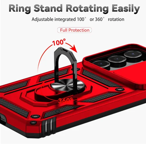 Vista 7 de Funda para Samsung Galaxy S25 FE con protector de pantalla de vidrio templado, cubierta de lente de cámara integrada y soporte de anillo, cubierta