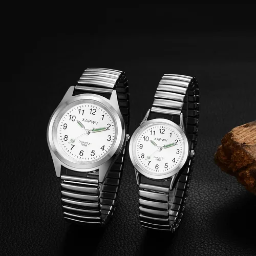 Vista 4 de Avaner Banda elástica para pareja, reloj de pulsera de gran número, analógico, cuarzo, ultrafino, correa elástica