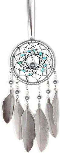 Vista 6 de Atrapasueños de plumas para interior de automóvil, colgante de plumas para colgar en la pared (estilo 1 - gris)