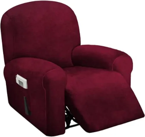 Vista 8 de ULTICOR Funda reclinable de terciopelo para sofá reclinable de 4 piezas, 1 asiento, fundas elásticas de terciopelo para sofá reclinable de 1 cojín