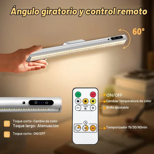 Vista 4 de Hapfish Tira de luces de pared con pilas, barra de luz LED magnética Plateado