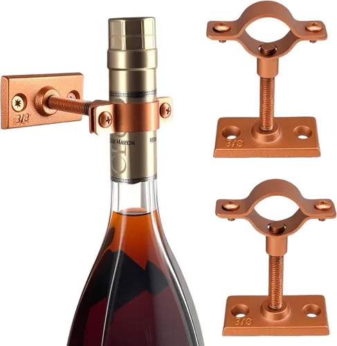 Vista 8 de Lily's Home Soporte de pared para botella de vino, diseño industrial con accesorios de montaje, funciona con botellas de vino o licor, acabado