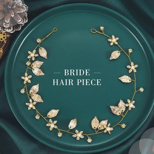 Vista 4 de Yean Diadema de novia para el pelo de la boda, accesorios de novia de hoja dorada para mujer