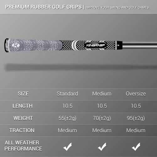 Vista 2 de 13 Pack Corded Rubber Golf Grips, Anti‑Slip Kit, Standard Midsize Oversize Gris/blanco: (13 agarres)
