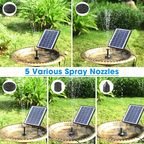 Vista 4 de POPOSOAP - Bomba de Fuente Solar para Baño de Pájaros, Bomba de Fuente de Agua Solar de 6W para Exterior con Tubo de 4 Pies y 5 Boquillas, Bomba