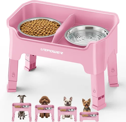 Vista 14 de URPOWER Cuencos elevados para perros a prueba de desorden, diseño de protección contra salpicaduras de pared alta, soporte elevado de 4 alturas