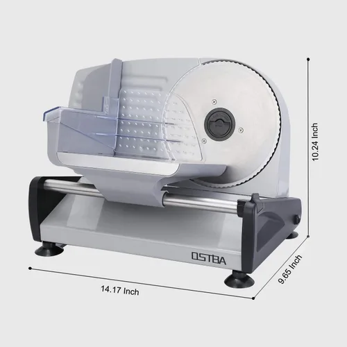 Vista 8 de Cortador de carne eléctrico de delicatessen Ostba, rebanador de alimentos de 200W con grosor ajustable de 0-15mm, hoja extraíble de acero inoxidable