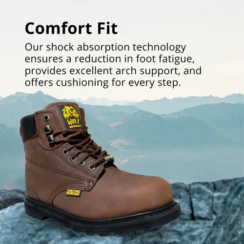 Vista 5 de Wolf Work Boot 100% Genuine Upper Leather Oil Impact Electrical Hazards Non-Slip Rubber Sole Tan Nubuck Plain Toe Padded Collar