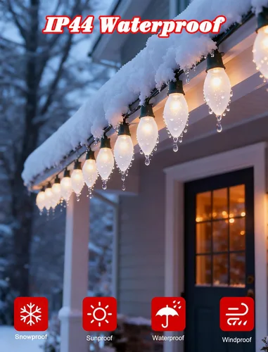 Vista 4 de Luces de Navidad blancas cálidas de 25 pies para exteriores, luces de Navidad blancas esmeriladas con 26 bombillas incandescentes (1 repuesto), luz