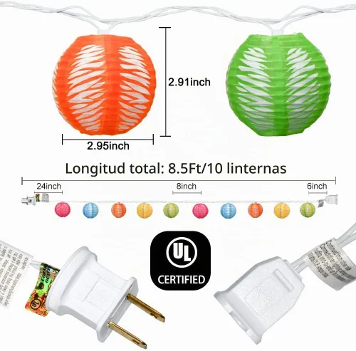 Vista 2 de Abeja Guirnalda de luces de nailon de 8.5 pies con patrón de impresión colorida con 10 linternas multicolor para luces decorativas de jardín