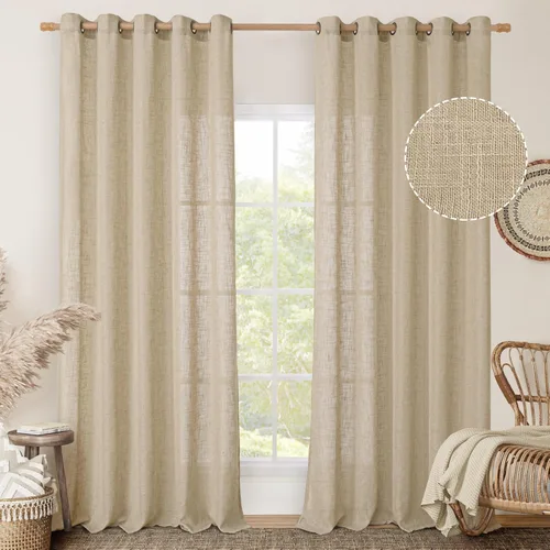 Vista 29 de LAMIT Cortinas de lino marrón caramelo para sala de estar, 84 pulgadas, de lino sintético, texturizado, filtrante de luz, paneles de privacidad