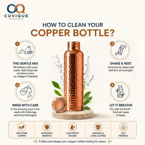Vista 7 de Botella de agua de cobre 100% puro, 34 onzas (1 litro), botella de cobre martillado con tapa a prueba de fugas, botella de metal reutilizable