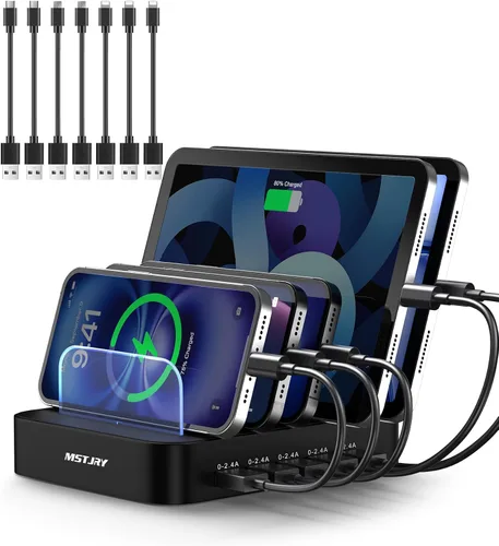 Vista 9 de MSTJRY Estación de carga para múltiples dispositivos: Estaciones cargadoras multi USB-A de 5 puertos, organizador multidispositivo, base de carga