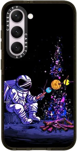 Vista 17 de CASETiFY Funda de impacto para Galaxy S22+ - Adhesivo Aries Moross, color negro transparente