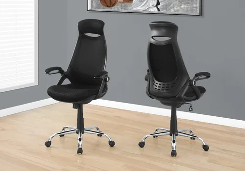 Vista 2 de Monarch Specialties 7268, altura ajustable, giratoria, ergonómica, reposabrazos, escritorio para computadora, trabajo, metal, negro, contemporáneo