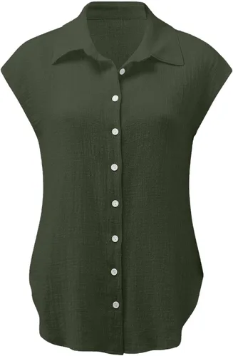 Vista 74 de Ceboyel Camisas para mujer de moda de verano, algodón, lino, manga corta, cuello con botones, blusa casual para mujer 2023