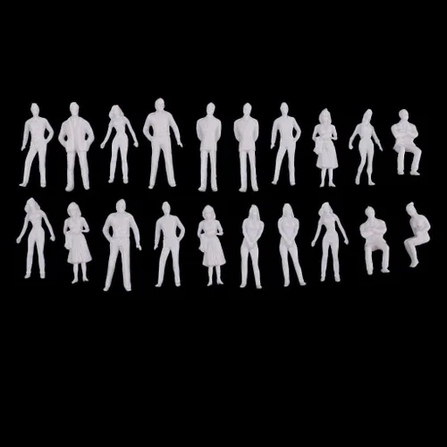 Vista 2 de Yiju 20 piezas de plástico 1:50 simulación mini tren modelo sin pintar personas kit blanco juguete