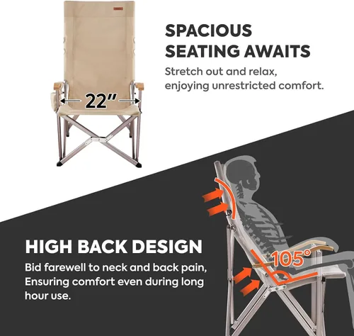 Vista 7 de ICECO Sillas de Camping de Respaldo Alto para Adultos, Silla Plegable de Alta Resistencia para Exterior, Sillas Portátiles al Aire Libre con Bolsa