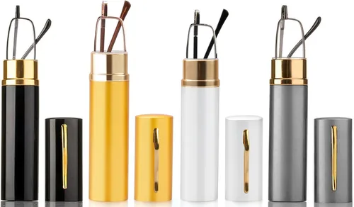 Vista 13 de Lentes de lectura ultra pequeños para hombres y mujeres, lectores de bolsillo delgados con clip para bolígrafo, carcasa de metal, bisagra