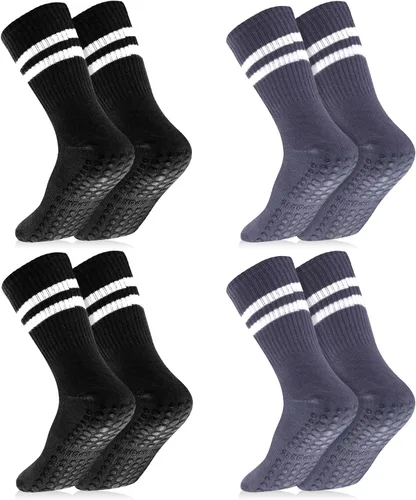 Vista 7 de Jspupifip 4 pares de calcetines largos de pilates con agarre, antideslizantes, para yoga, pilates, barre, entrenamiento, hospital, 4 pares