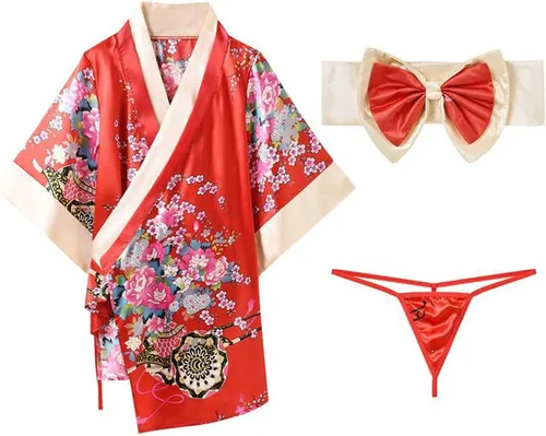 Vista 6 de Bata tradicional japonesa estilo kimono para mujer, disfraz de Yukata, pijama sexy para cosplay