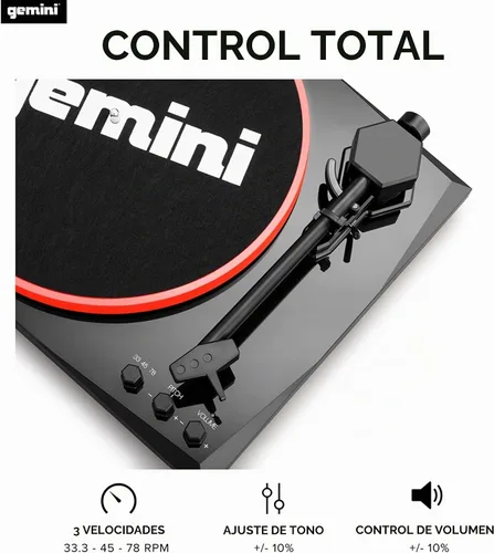 Vista 3 de Gemini Sound TT-900 - Elegante tocadiscos de 3 velocidades con Bluetooth inalámbrico, control de tono y potentes altavoces de 50 W (rojo)