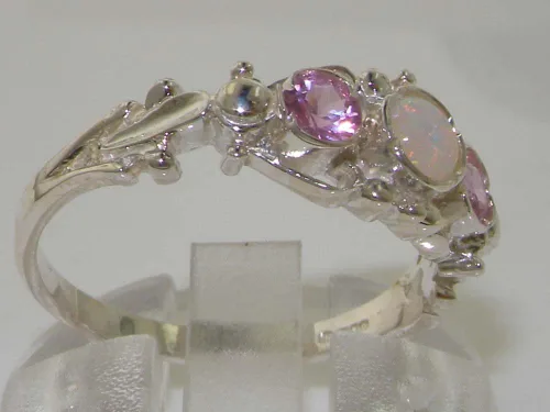 Vista 3 de Anillo de plata de ley 925 auténtico ópalo y turmalina rosa para mujer