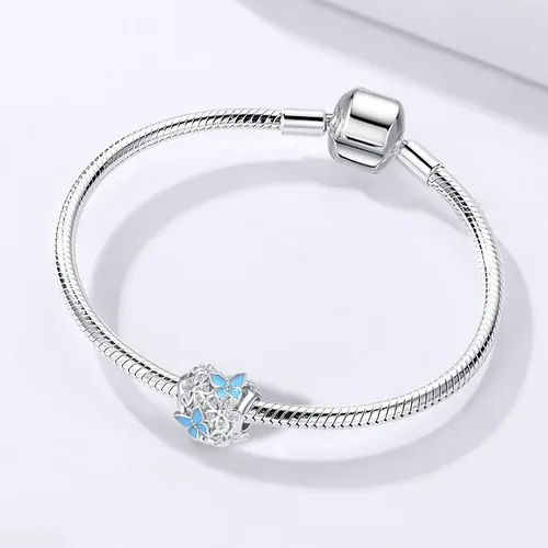 Vista 3 de Abalorio de jardín de flores de mariposa Magnolia Bloom Crystal Opennwork esmalte para pulsera Pandora Charm
