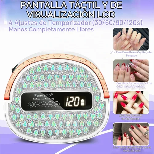 Vista 4 de Lámpara de uñas LED UV, secador de uñas inalámbrico recargable para esmalte de gel, luz UV de uñas con 45 cuentas y mango, lámpara profesional