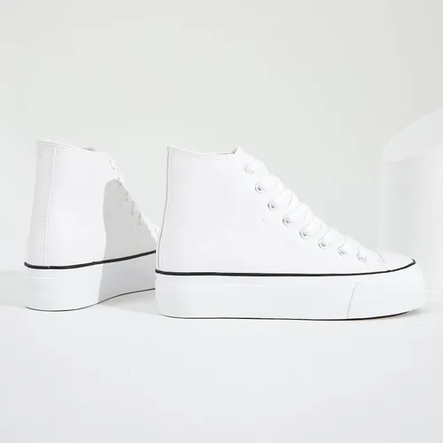 Vista 5 de Zapatillas de deporte de plataforma de cuero PU para mujer, zapatos de tenis blancos para mujer