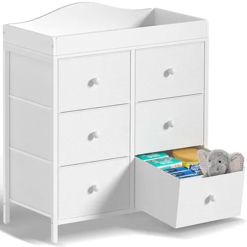 Vista 11 de BOLUO Cómoda con cambiador negro con 6 cajones de tela, tocador para bebés con cambiador superior, estación de cambio de pañales con almacenamiento