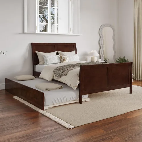 Vista 13 de AFI, Portland - Cama de plataforma matrimonial con estribo a juego con cama nido individual, color espresso