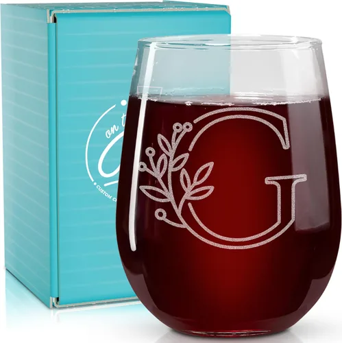 Vista 9 de On The Rox Drinks Regalos con monograma para mujeres y hombres – Letra A-Z inicial grabada monograma sin tallo, copa de vino – Regalos de vino