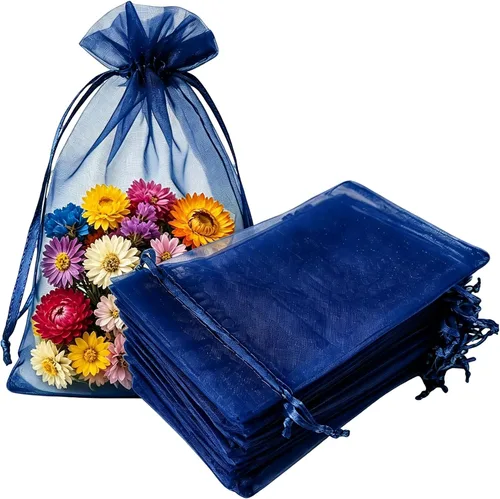 Vista 25 de Paquetes de 50 bolsas de regalo de organza de 4 x 6 pulgadas con cordón negro transparente, decoraciones de embalaje de tela transparente