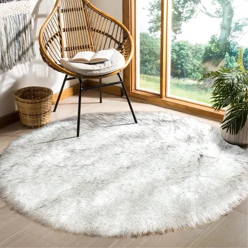 Vista 20 de Goolela Alfombra esponjosa de piel sintética para dormitorio, color marrón claro beige, 2 x 3 pies, alfombra de piel de oveja peluda y difusa