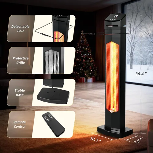 Vista 2 de Calentador eléctrico de patio de 1500 W, calentador infrarrojo de 36 pulgadas con control remoto, calentador de espacio de torre infrarrojo