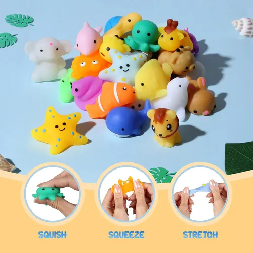 Vista 4 de Sea and Safari Animal Mochi Squishy Toys, paquete de 50 bolsas