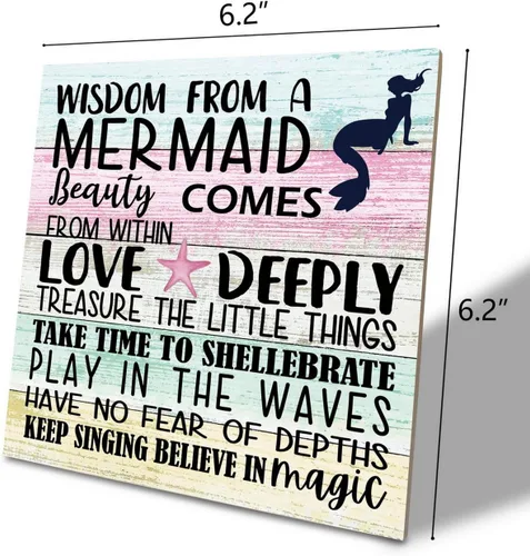 Vista 2 de Letrero de madera de sirena, sabiduría de una sirena..., placa de madera, letrero de playa de sirena, placa de madera primitiva, decoración