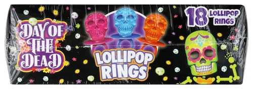 Vista 6 de Halloween Día de los Muertos Azúcar Cráneo Lollipop Anillos, Caja de 18