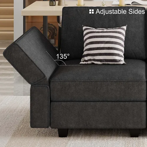 Vista 6 de Belffin Sofá seccional modular de tela en forma de U Sofá seccional doble diván Sofá otomano convertible con almacenamiento negro