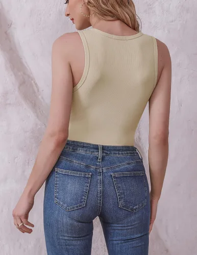 Vista 2 de Ekouaer Body sexy sin mangas para mujer, cuello redondo, acanalado, sin mangas