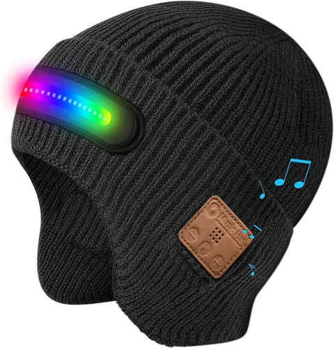 Vista 12 de Bluetooth Beanie with Light, HD Stereo Sound and Built-in Super Bright LED, Cool Gadgets Unique Tech Gifts for Men