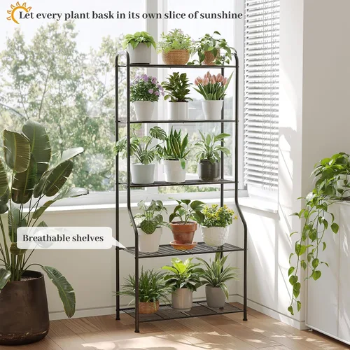 Vista 2 de Kitsanery Soporte para plantas de interior y exterior para múltiples plantas, estante de metal resistente de 5 niveles, escalera grande para jardín