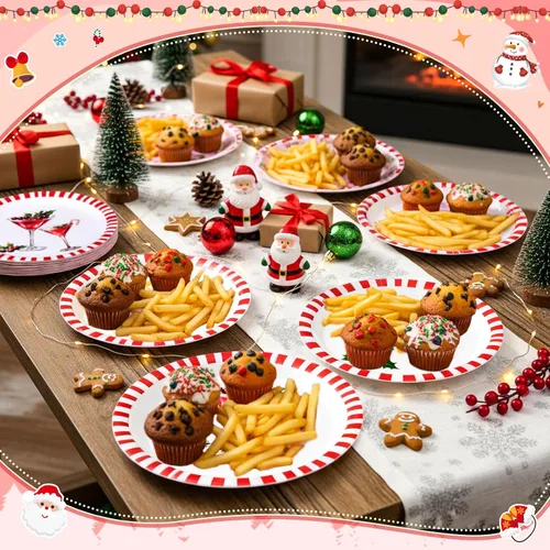 Vista 2 de Shellwei 100 Piezas Platos de Papel de Navidad de 7 Pulgadas Platos de Fiesta de Navidad a Granel Desechables para Suministros de Fiesta Navideña