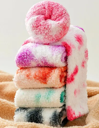 Vista 2 de Calcetines mullidos y suaves de teñido anudado, calcetines acogedores tamaño 5-11 con cajas de regalo para mujeres y niñas, regalos de Navidad