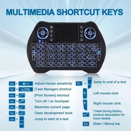 Vista 6 de EASYTONE Mini teclado inalámbrico retroiluminado con panel táctil y mouse combinado con batería recargable de iones de litio teclas multimedia