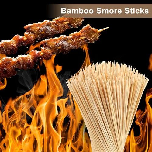 Vista 6 de Paquete de 150 palitos para asar malvaviscos, palitos de 30 pulgadas extra largos para hogueras, brochetas de bambú de 0.197 in de grosor al aire
