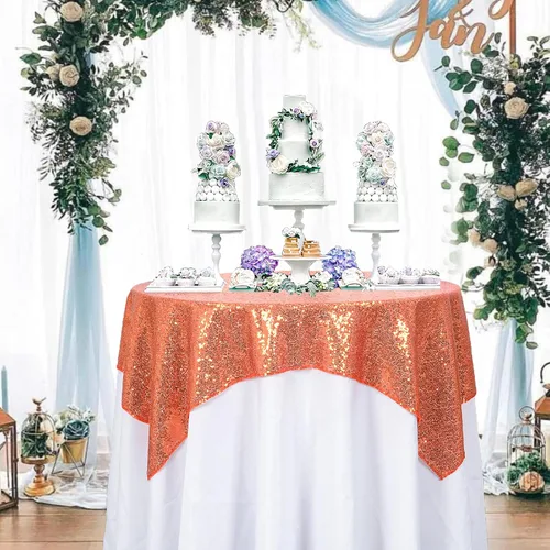 Vista 20 de ShinyBeauty Mantel cuadrado de lentejuelas rosas de 50 x 50 pulgadas, mantel de 50 x 50 pulgadas, perfecto para cumpleaños, fiestas, bodas