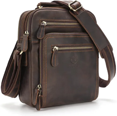 Vista 4 de Ringsun Bolso pequeño de cuero para hombre, bolso de cuero para hombre, bolsa de mensajero para hombre, bolsa cruzada con cremallera, bolsa